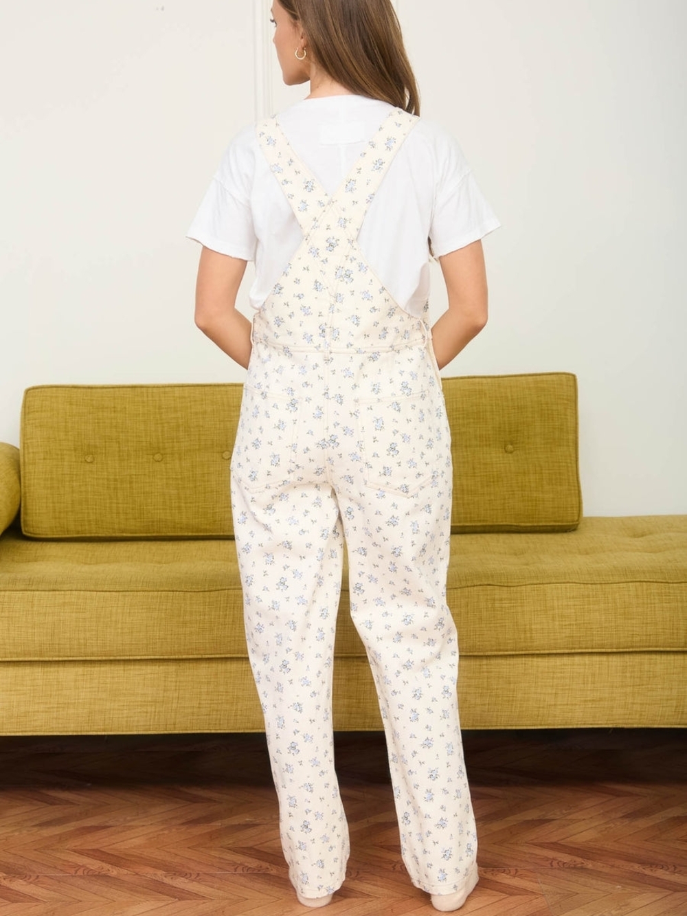 Blu Pepper Cream Floral Print Overalls Jumpsuit - Picture 2 of 5